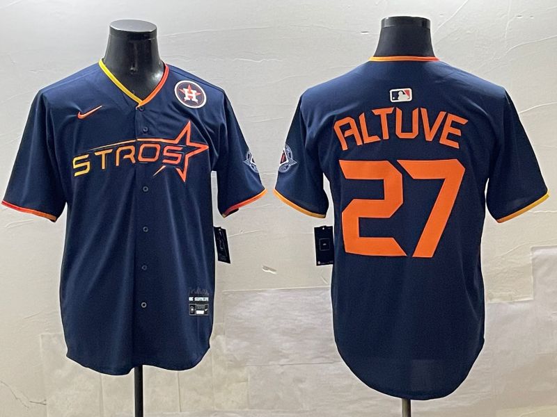 Men Houston Astros 27 Altuve Drak Blue Three generations Joint Name 2025 Nike MLB Jersey style 9